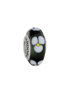 Pandora Murano Black and White Floral Charm